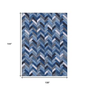 HomeRoots 9' Blue and Ivory Geometric Washable Rug - Versatile Indoor/Outdoor Area Rug for High-Traffic Spaces 658151
