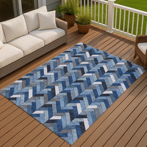 HomeRoots 10' Blue and Ivory Geometric Area Rug - Stylish, Washable, Durable for Indoor/Outdoor Use, Easy Care! 658152