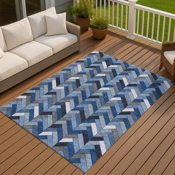 HomeRoots 10' Blue and Ivory Geometric Area Rug - Stylish, Washable, Durable for Indoor/Outdoor Use, Easy Care! 658152