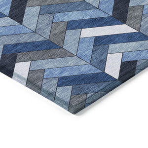HomeRoots 10' Blue and Ivory Geometric Area Rug - Stylish, Washable, Durable for Indoor/Outdoor Use, Easy Care! 658152