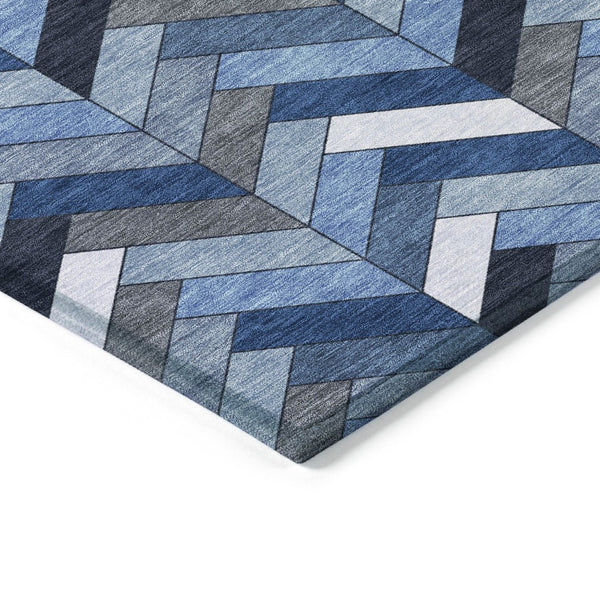 HomeRoots 10' Blue and Ivory Geometric Area Rug - Stylish, Washable, Durable for Indoor/Outdoor Use, Easy Care! 658152