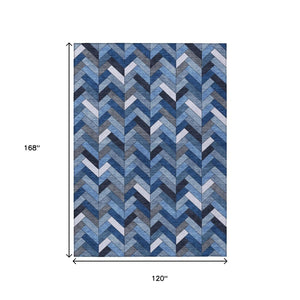 HomeRoots 10' Blue and Ivory Geometric Area Rug - Stylish, Washable, Durable for Indoor/Outdoor Use, Easy Care! 658152