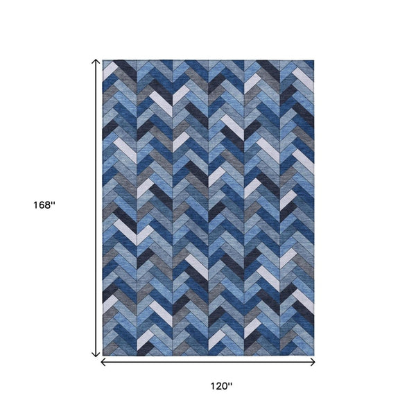 HomeRoots 10' Blue and Ivory Geometric Area Rug - Stylish, Washable, Durable for Indoor/Outdoor Use, Easy Care! 658152