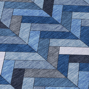 HomeRoots 10' Blue and Ivory Geometric Area Rug - Stylish, Washable, Durable for Indoor/Outdoor Use, Easy Care! 658152