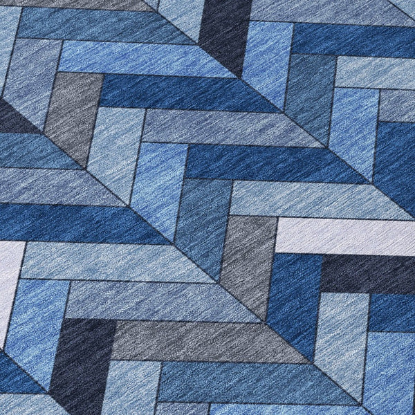 HomeRoots 10' Blue and Ivory Geometric Area Rug - Stylish, Washable, Durable for Indoor/Outdoor Use, Easy Care! 658152