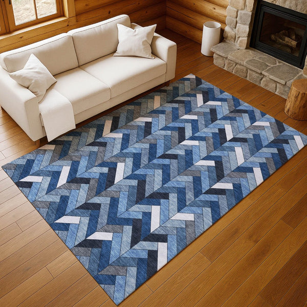 HomeRoots 10' Blue and Ivory Geometric Area Rug - Stylish, Washable, Durable for Indoor/Outdoor Use, Easy Care! 658152