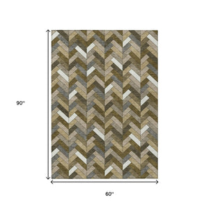 HomeRoots 5' Stylish Brown and Ivory Geometric Area Rug - Washable, Durable for Indoor & Outdoor Use! 658154