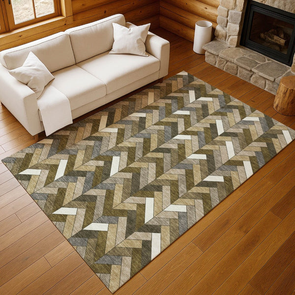 HomeRoots 5' Stylish Brown and Ivory Geometric Area Rug - Washable, Durable for Indoor & Outdoor Use! 658154