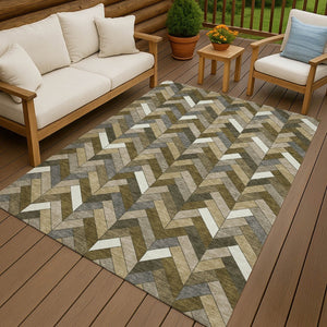 HomeRoots 5' Stylish Brown and Ivory Geometric Area Rug - Washable, Durable for Indoor & Outdoor Use! 658154