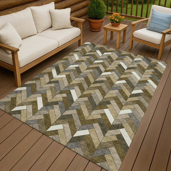 HomeRoots 5' Stylish Brown and Ivory Geometric Area Rug - Washable, Durable for Indoor & Outdoor Use! 658154
