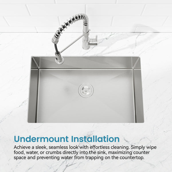 English Elm Stainless Handmade Single Bowl Kitchen Sink Brushed Nickel Undermount Drop in 33 Inch T3177P370634
