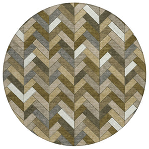 HomeRoots 8' Brown and Ivory Round Geometric Area Rug - Modern, Washable, Durable for Indoor and Outdoor Use 658155