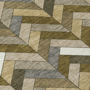 HomeRoots 8' Brown and Ivory Round Geometric Area Rug - Modern, Washable, Durable for Indoor and Outdoor Use 658155