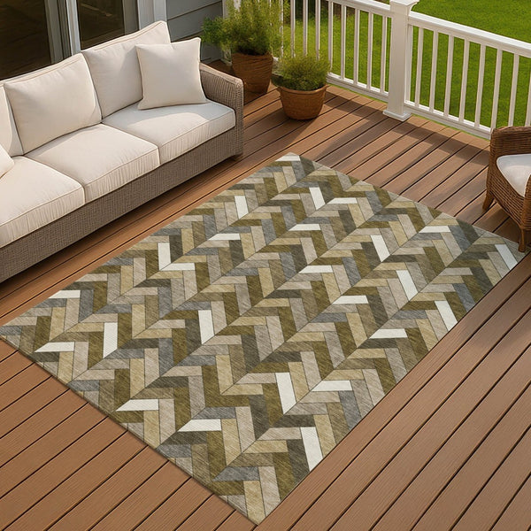 HomeRoots 8' X 10' Brown and Ivory Geometric Area Rug – Durable, Washable, Indoor/Outdoor for High-Traffic Spaces 658156