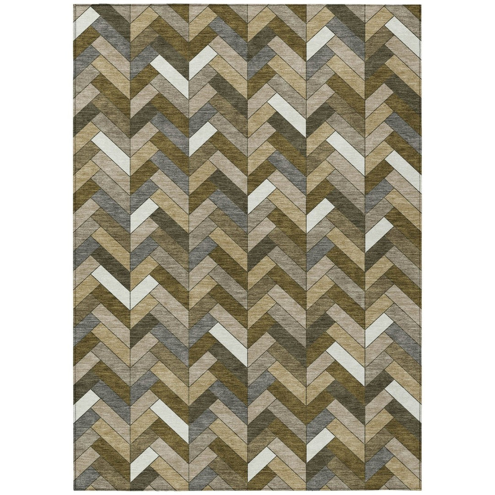 HomeRoots 8' X 10' Brown and Ivory Geometric Area Rug – Durable, Washable, Indoor/Outdoor for High-Traffic Spaces 658156