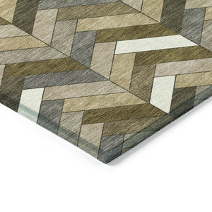 HomeRoots 8' X 10' Brown and Ivory Geometric Area Rug – Durable, Washable, Indoor/Outdoor for High-Traffic Spaces 658156