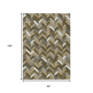 HomeRoots 8' X 10' Brown and Ivory Geometric Area Rug – Durable, Washable, Indoor/Outdoor for High-Traffic Spaces 658156
