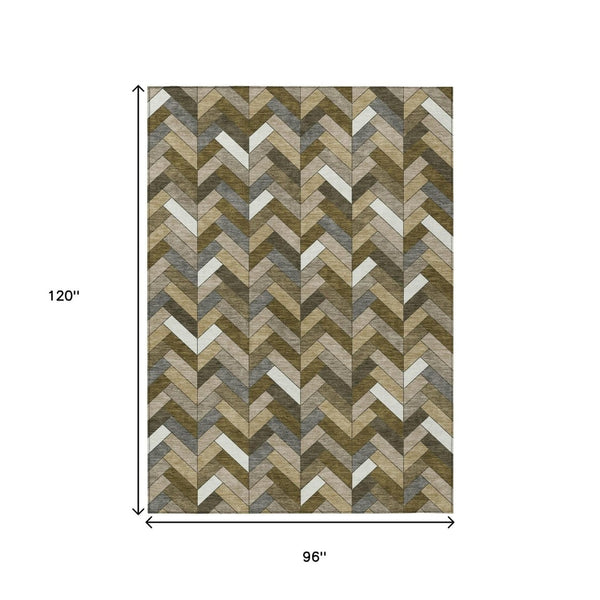 HomeRoots 8' X 10' Brown and Ivory Geometric Area Rug – Durable, Washable, Indoor/Outdoor for High-Traffic Spaces 658156