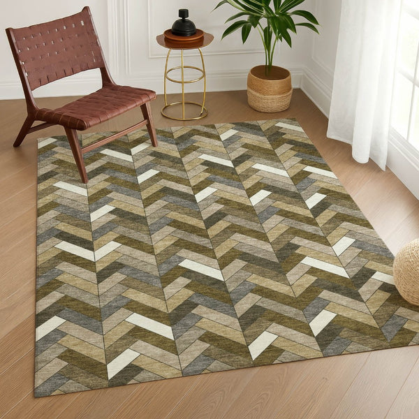 HomeRoots 8' X 10' Brown and Ivory Geometric Area Rug – Durable, Washable, Indoor/Outdoor for High-Traffic Spaces 658156