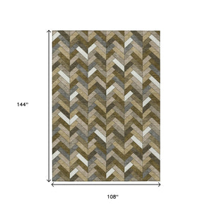 HomeRoots 9' X 12' Brown and Ivory Geometric Area Rug – Stylish, Washable, Indoor/Outdoor, Stain Resistant Design 658157