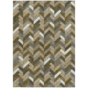 HomeRoots 10' X 14' Stylish Brown and Ivory Geometric Washable Rug for Indoor and Outdoor Spaces, Durable Design 658158