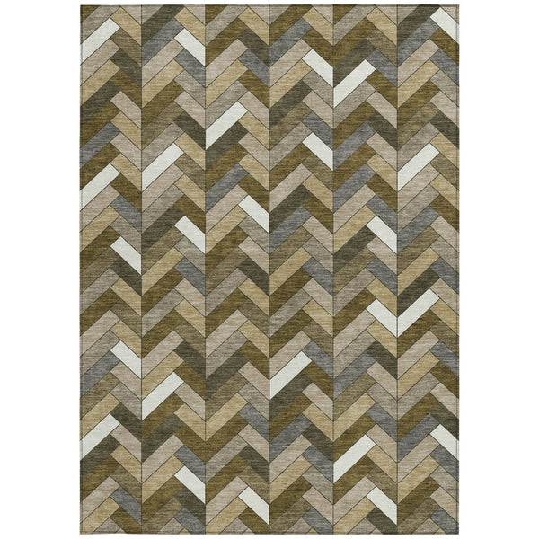 HomeRoots 10' X 14' Stylish Brown and Ivory Geometric Washable Rug for Indoor and Outdoor Spaces, Durable Design 658158