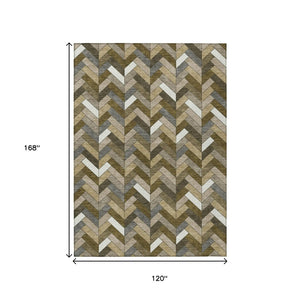 HomeRoots 10' X 14' Stylish Brown and Ivory Geometric Washable Rug for Indoor and Outdoor Spaces, Durable Design 658158