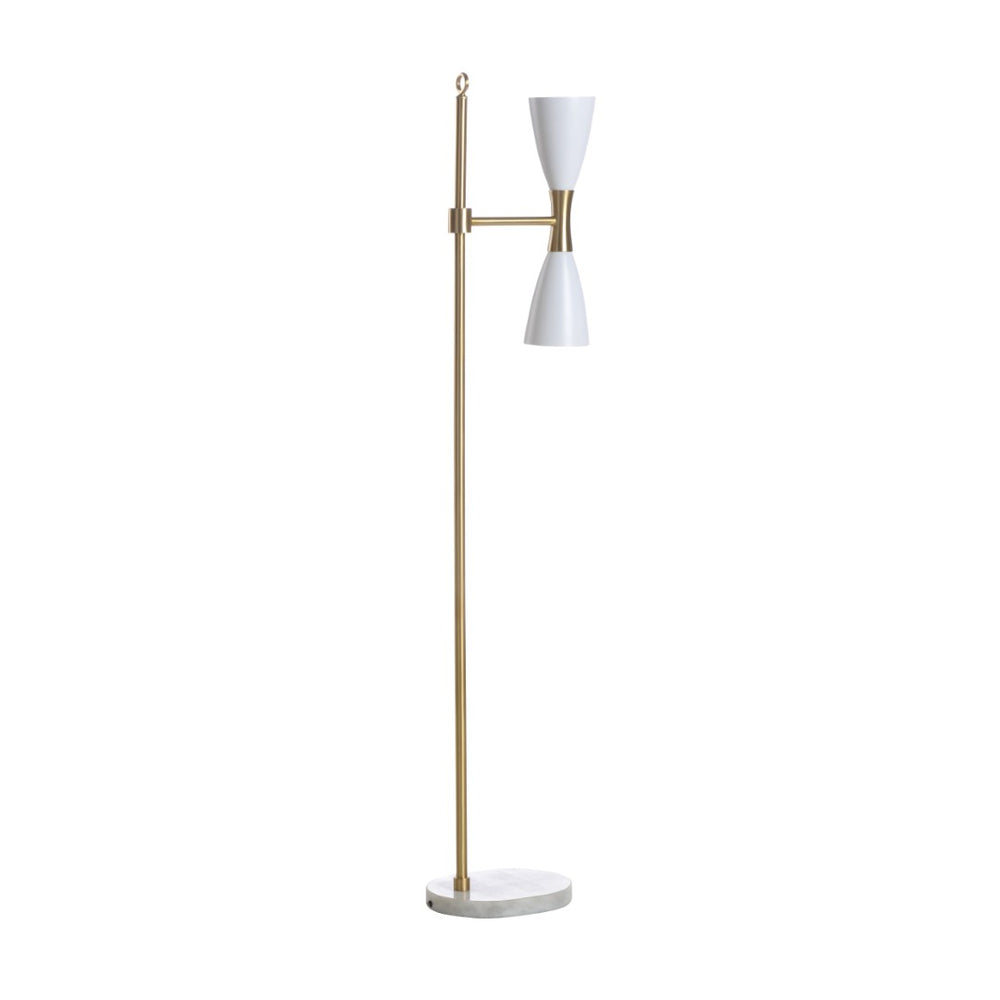 Wildwood Ada Mid-Century Dual-Light Floor Lamp With Marble Base, Antique Brass, Hourglass Shade, 56"H 65816