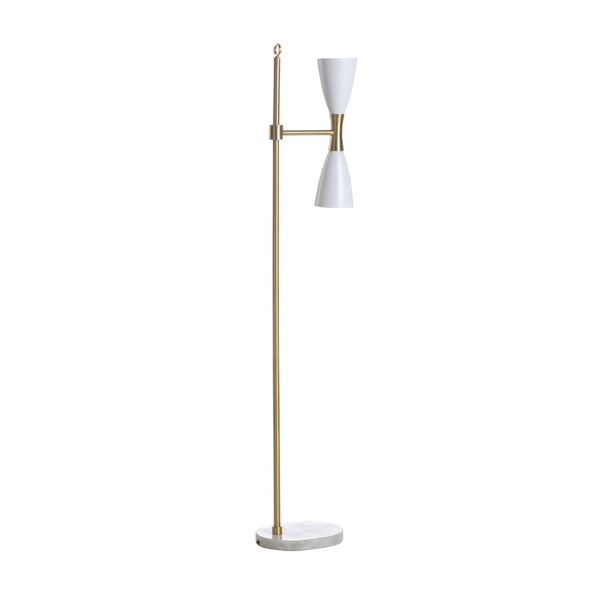 Wildwood Ada Mid-Century Dual-Light Floor Lamp With Marble Base, Antique Brass, Hourglass Shade, 56"H 65816