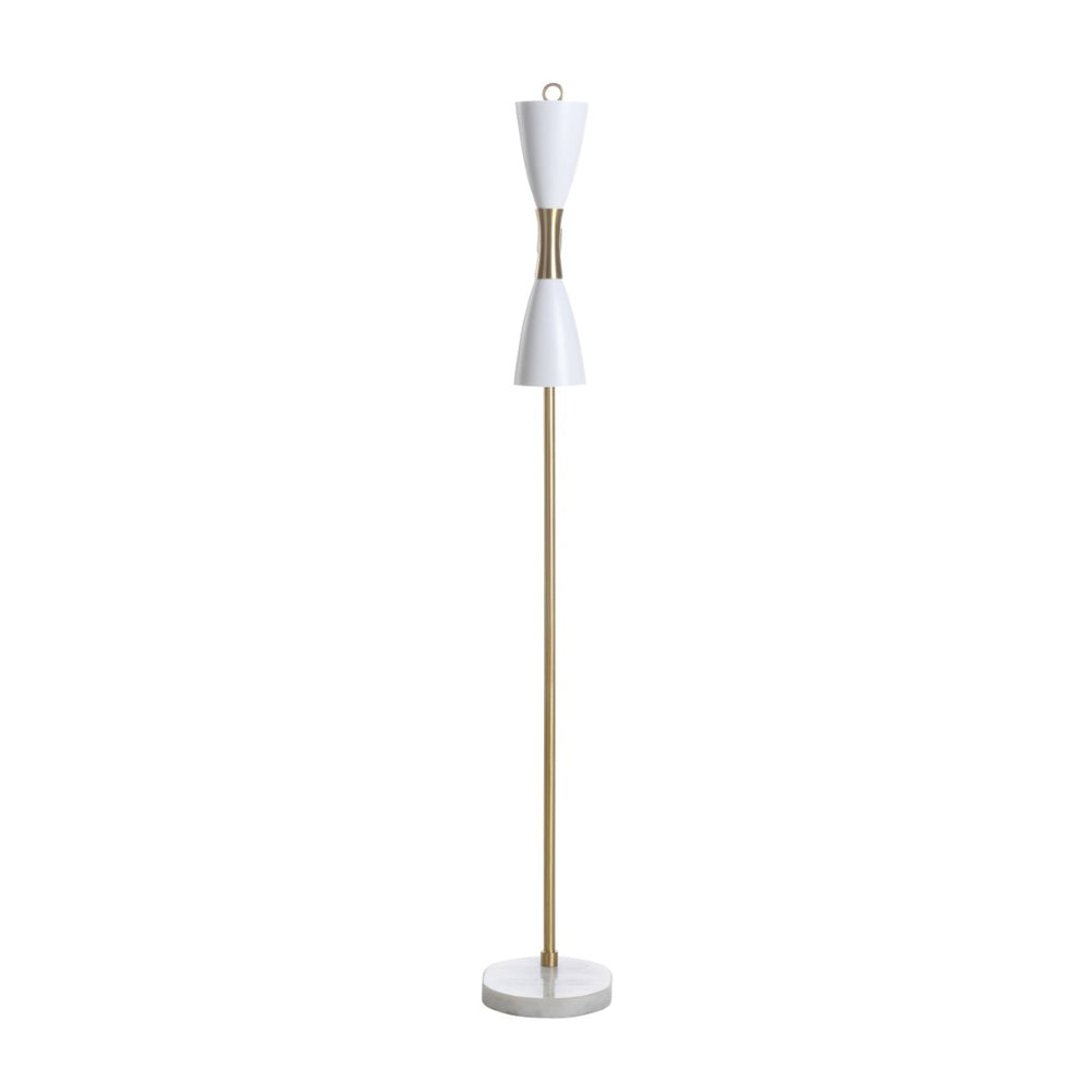 Wildwood Ada Mid-Century Dual-Light Floor Lamp With Marble Base, Antique Brass, Hourglass Shade, 56"H 65816