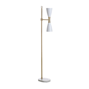 Wildwood Ada Mid-Century Dual-Light Floor Lamp With Marble Base, Antique Brass, Hourglass Shade, 56"H 65816