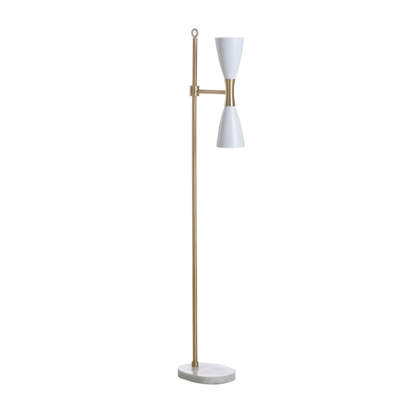 Wildwood Ada Mid-Century Dual-Light Floor Lamp With Marble Base, Antique Brass, Hourglass Shade, 56"H 65816