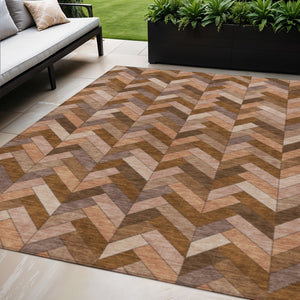 HomeRoots 5' X 8' Copper And Rust Geometric Area Rug - Washable, Durable Style for Indoor & Outdoor Spaces 658160