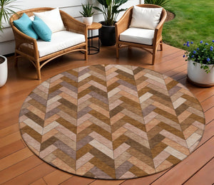 HomeRoots 8' Copper and Rust Round Geometric Area Rug - Washable, Durable, Stylish for Indoor & Outdoor Use 658161