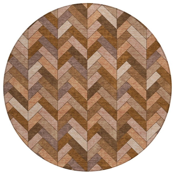 HomeRoots 8' Copper and Rust Round Geometric Area Rug - Washable, Durable, Stylish for Indoor & Outdoor Use 658161