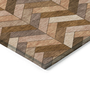 HomeRoots 8' Copper and Rust Round Geometric Area Rug - Washable, Durable, Stylish for Indoor & Outdoor Use 658161
