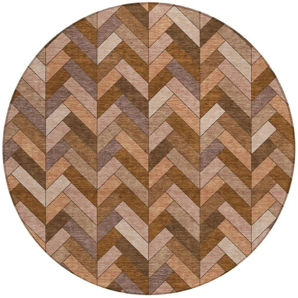 HomeRoots 8' Copper and Rust Round Geometric Area Rug - Washable, Durable, Stylish for Indoor & Outdoor Use 658161