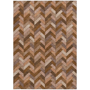 HomeRoots 8' X 10' Copper and Rust Geometric Rug - Stylish Washable Area Rug for Indoor & Outdoor Spaces 658162
