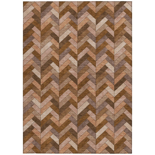 HomeRoots 8' X 10' Copper and Rust Geometric Rug - Stylish Washable Area Rug for Indoor & Outdoor Spaces 658162
