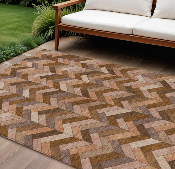 HomeRoots 9' X 12' Geometric Copper & Rust Indoor/Outdoor Rug – Washable, Stylish, Durable for High Traffic Areas 658163