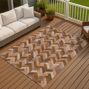 HomeRoots 9' X 12' Geometric Copper & Rust Indoor/Outdoor Rug – Washable, Stylish, Durable for High Traffic Areas 658163