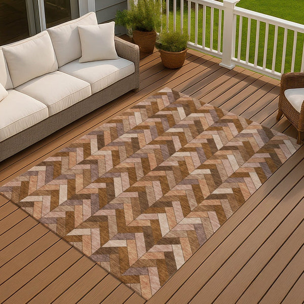 HomeRoots 9' X 12' Geometric Copper & Rust Indoor/Outdoor Rug – Washable, Stylish, Durable for High Traffic Areas 658163