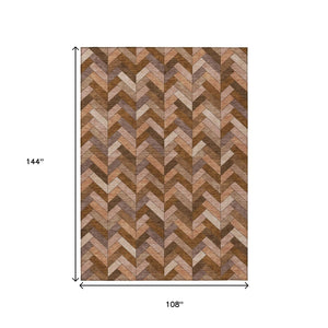 HomeRoots 9' X 12' Geometric Copper & Rust Indoor/Outdoor Rug – Washable, Stylish, Durable for High Traffic Areas 658163