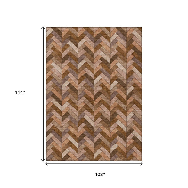 HomeRoots 9' X 12' Geometric Copper & Rust Indoor/Outdoor Rug – Washable, Stylish, Durable for High Traffic Areas 658163