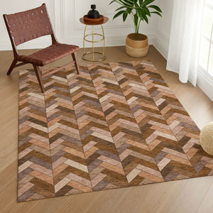 HomeRoots 9' X 12' Geometric Copper & Rust Indoor/Outdoor Rug – Washable, Stylish, Durable for High Traffic Areas 658163
