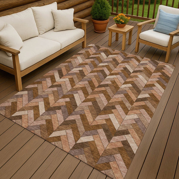 HomeRoots 9' X 12' Geometric Copper & Rust Indoor/Outdoor Rug – Washable, Stylish, Durable for High Traffic Areas 658163