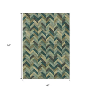 HomeRoots 5' X 8' Green and Gray Geometric Area Rug – Durable, Washable Design for Indoor & Outdoor Spaces 658166