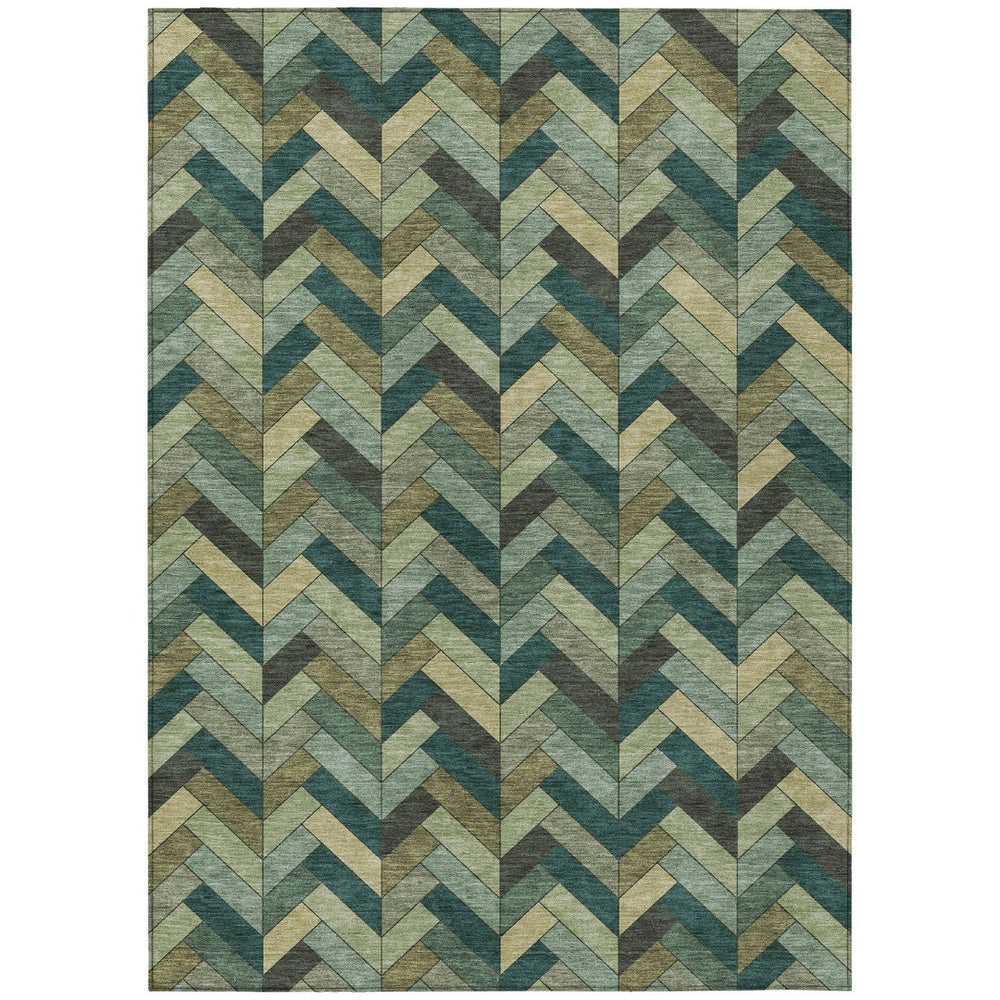 HomeRoots 5' X 8' Green and Gray Geometric Area Rug – Durable, Washable Design for Indoor & Outdoor Spaces 658166
