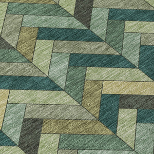 HomeRoots 8' Green and Gray Round Area Rug - Washable, Durable, Stylish Geometric Design for Indoor/Outdoor Use 658167