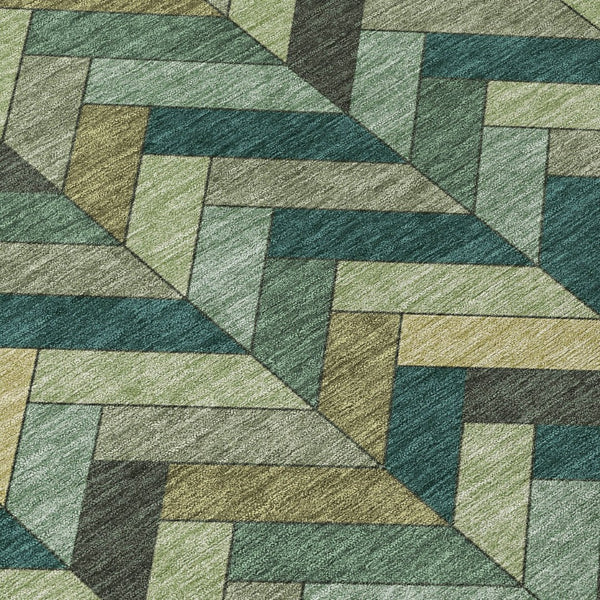 HomeRoots 8' Green and Gray Round Area Rug - Washable, Durable, Stylish Geometric Design for Indoor/Outdoor Use 658167